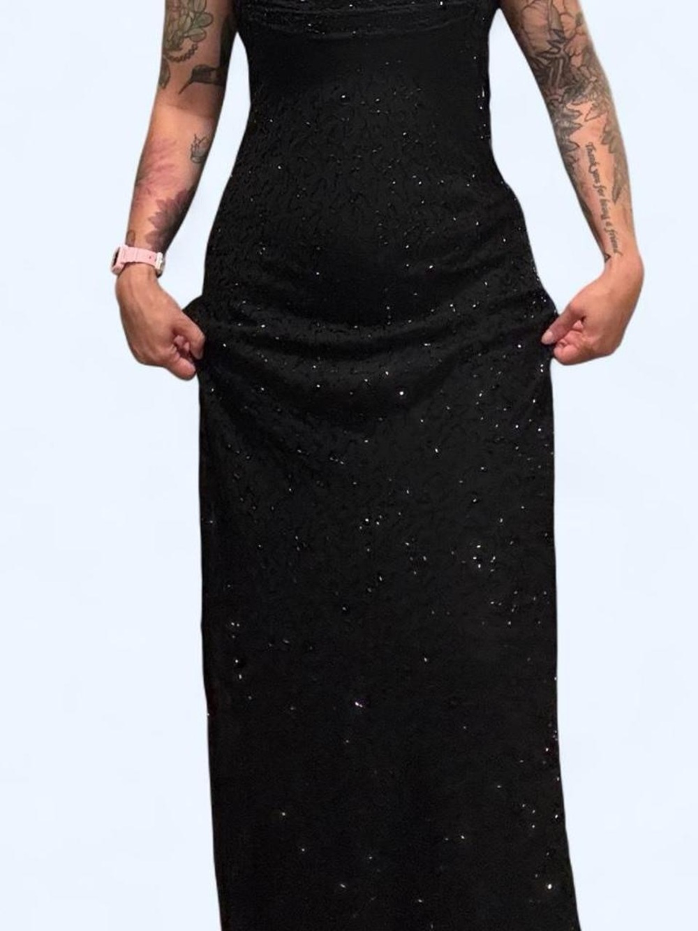 Marina Black Beaded Silk Evening Dress